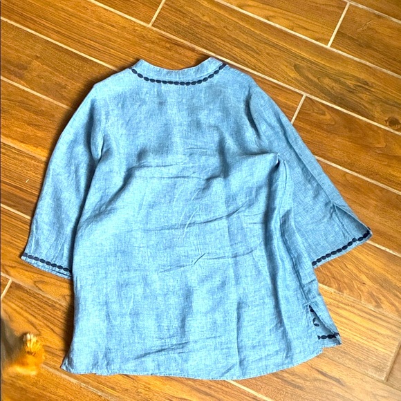 Charter Club Blue Linen Floral Tunic - Picture 5 of 5